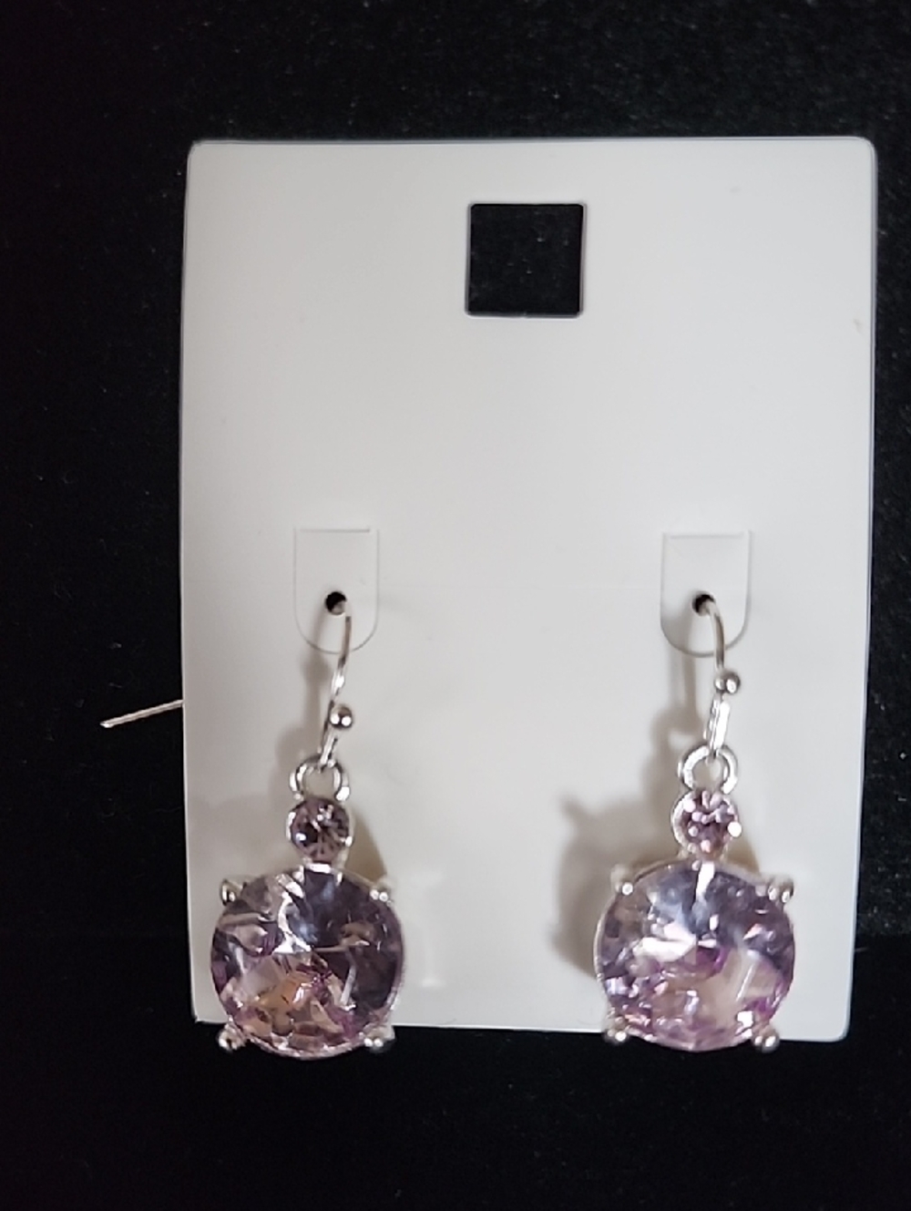 Silver-Tone Lavender Crystal Drop Earrings - Brand Unspecified